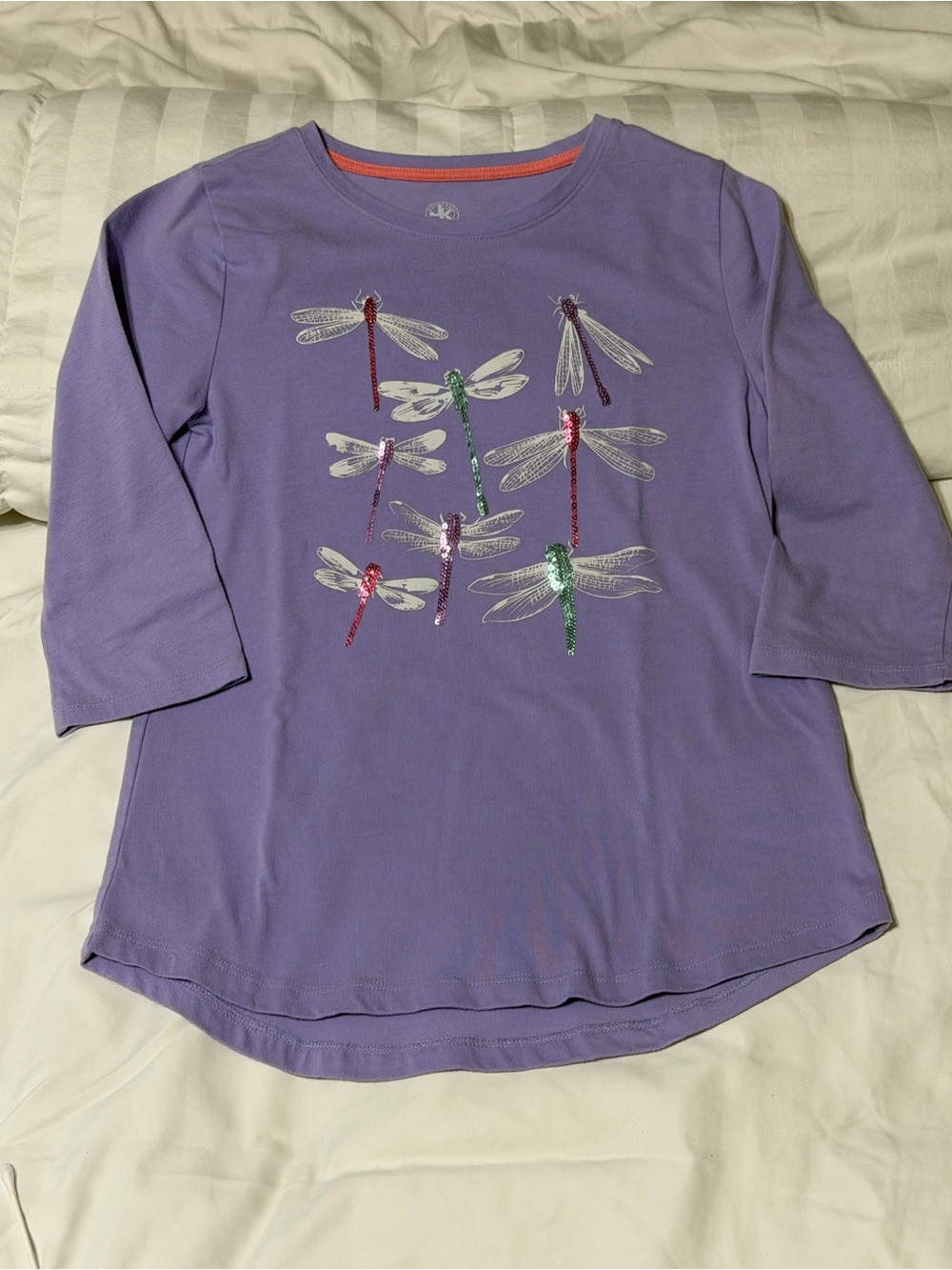 J. Khaki Lavender Dragonfly Sequin Tee girls size L